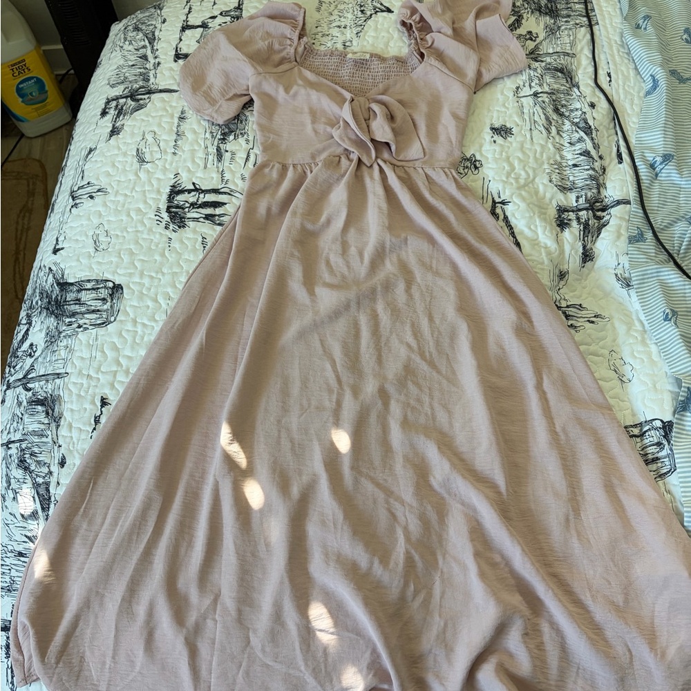 Siren Lily Blush Pink Puff Sleeve Midi Dress